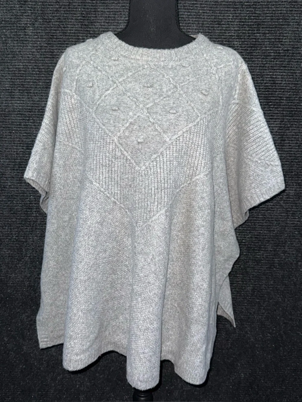 Ann Taylor Loft Women Bobble Gray Modern Poncho Sweater Wool Blend Sz M / L Cozy